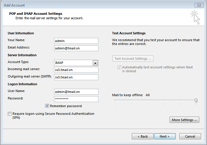 Hướng dẫn cấu hình Email server trên Outlook